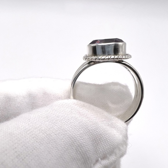 Genuine Faceted Amethyst Oval & Tear Drop .925 Sterling Silver Ring - Picture 10 of 17